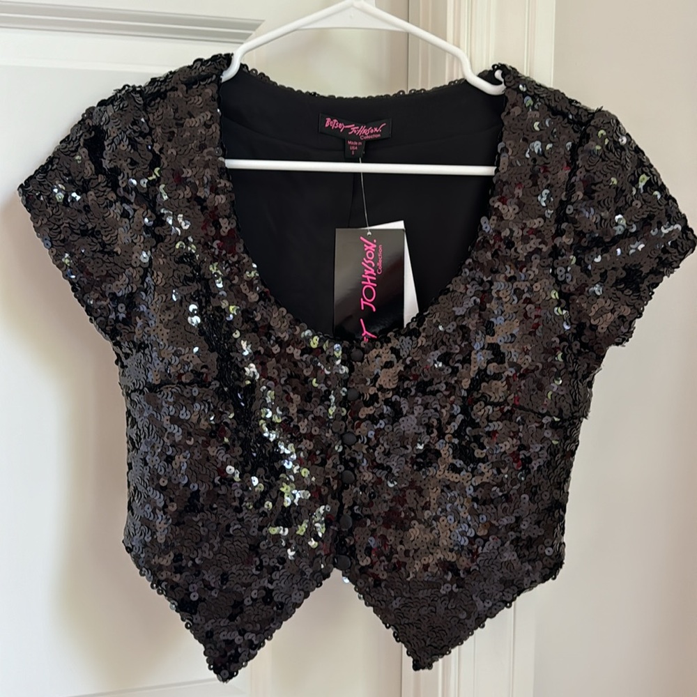 Betsey Johnson Collection Black Sequined Tuxedo Vest BRAND NWT